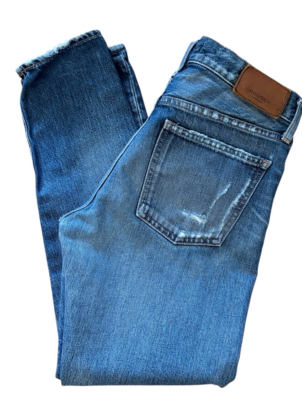 Moussy Vintage Blue Distressed Straight Leg Denim Jeans Size 27